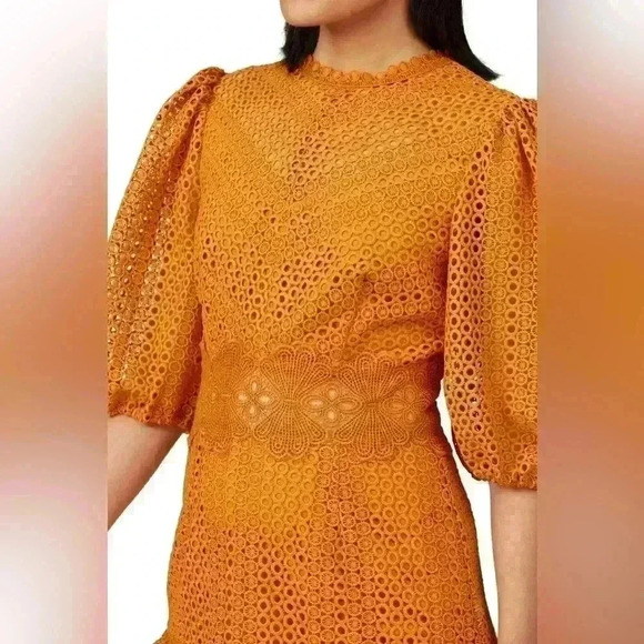 Saylor Milo Puff Sleeve Dress ~ Burnt Orange ~ Large - Picture 2 of 9